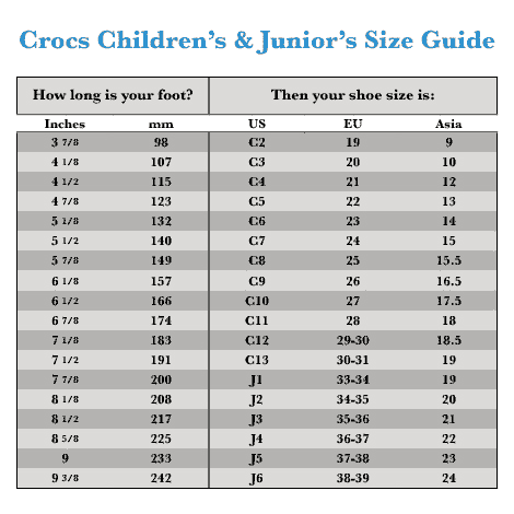 Crocs Size Conversion Chart